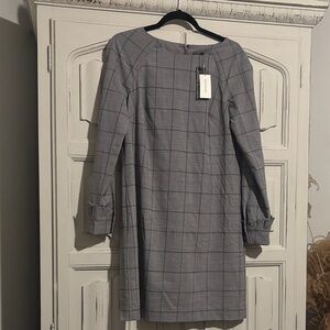 Banana Republic Long Sleeve Gray Check Dress